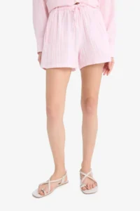 DeFacto A-Cut Waist Elastic Lace-Up Muslin Shorts - Image 8