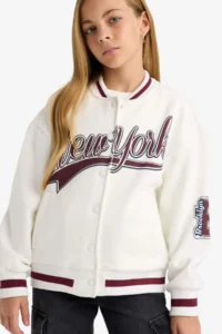 DeFacto Printed College Collar Bomber Jacket Girls