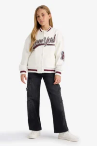 DeFacto Printed College Collar Bomber Jacket Girls - Image 2