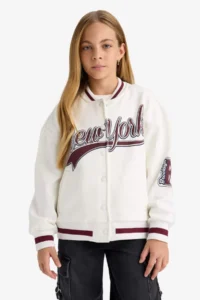 DeFacto Printed College Collar Bomber Jacket Girls - Image 3
