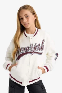 DeFacto Printed College Collar Bomber Jacket Girls - Image 4