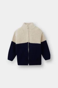 DeFacto Color Blocked Stand Collar Zippered Knitwear Stone Baby Boy Cardigan F2350A5/ER42