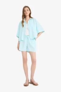 DeFacto A Cut Normal Waist Straight Leg Linen Blend Shorts - Image 3