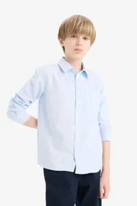 DeFacto Polo Neck Oxford Long Sleeve Shirt Boy - Image 3