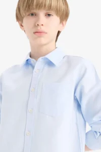 DeFacto Polo Neck Oxford Long Sleeve Shirt Boy - Image 4