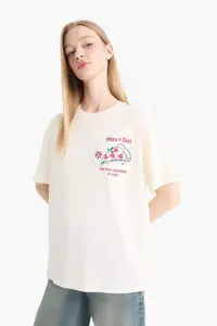 DeFacto Oversize Wide Fit Crew Neck Back Printed Short Sleeve T-Shirt - Image 7