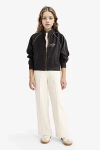 DeFacto Printed Crew Neck Scuba Diving Fabric Zipper Cardigan Girl Child - Image 5