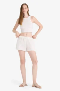 DeFacto 100% Cotton A-Line Normal Waist Muslin Shorts - Image 2
