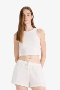DeFacto 100% Cotton A-Line Normal Waist Muslin Shorts - Image 3