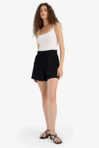 DeFacto Normal Waist Elastic Pocket Crinkle Viscose Shorts - Image 2