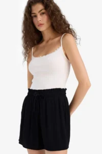 DeFacto Normal Waist Elastic Pocket Crinkle Viscose Shorts - Image 4
