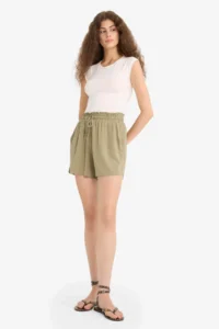DeFacto Normal Waist Elastic Pocket Crinkle Viscose Shorts