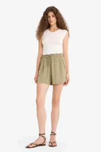 DeFacto Normal Waist Elastic Pocket Crinkle Viscose Shorts - Image 2