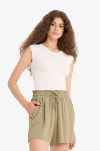DeFacto Normal Waist Elastic Pocket Crinkle Viscose Shorts - Image 4