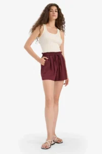 DeFacto Normal Waist Elastic Pocket Crinkle Viscose Shorts - Image 2