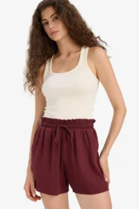 DeFacto Normal Waist Elastic Pocket Crinkle Viscose Shorts - Image 3