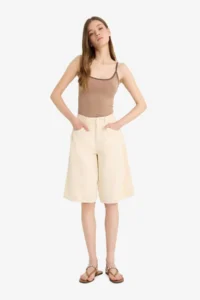 DeFacto 100% Cotton Normal Waist Short Leg Gabardine Bermuda Shorts - Image 2