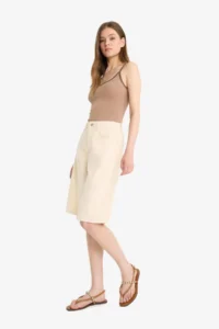 DeFacto 100% Cotton Normal Waist Short Leg Gabardine Bermuda Shorts - Image 3