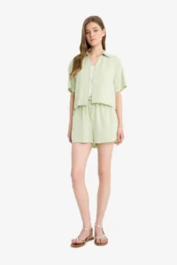 DeFacto Regular Waist Elastic Pocket Linen Blend White Shorts