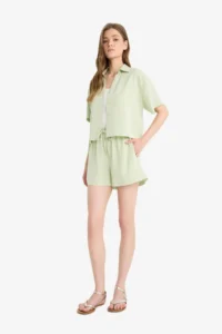 DeFacto Regular Waist Elastic Pocket Linen Blend White Shorts - Image 2