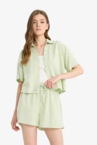 DeFacto Regular Waist Elastic Pocket Linen Blend White Shorts - Image 4