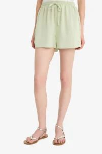 DeFacto Regular Waist Elastic Pocket Linen Blend White Shorts - Image 5