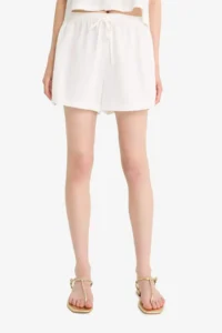 DeFacto Regular Waist Elastic Pocket Linen Blend White Shorts - Image 6