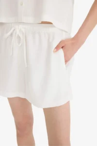 DeFacto Regular Waist Elastic Pocket Linen Blend White Shorts - Image 7
