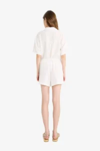 DeFacto Regular Waist Elastic Pocket Linen Blend White Shorts - Image 8