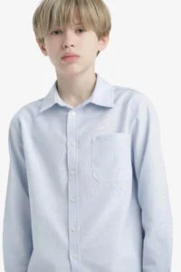 DeFacto Polo Neck Oxford Long Sleeve School Shirt for Boys - Image 3