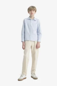 DeFacto Polo Neck Oxford Long Sleeve School Shirt for Boys - Image 4