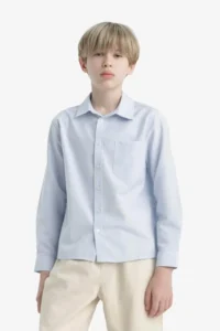 DeFacto Polo Neck Oxford Long Sleeve School Shirt for Boys - Image 5