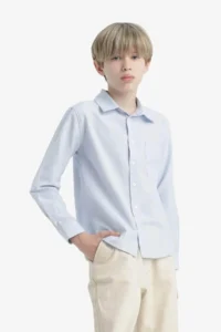 DeFacto Polo Neck Oxford Long Sleeve School Shirt for Boys - Image 6