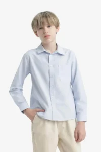 DeFacto Polo Neck Oxford Long Sleeve School Shirt for Boys - Image 7