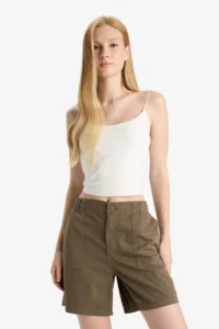 DeFacto 100% Cotton Regular Waist Gabardine Shorts - Image 3