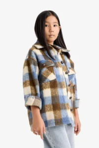 DeFacto Stamp Checked Long Sleeve Shirt Girl - Image 4