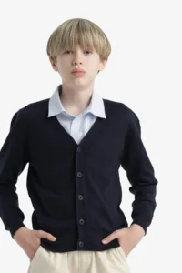 DeFacto V-Neck Buttoned School Knitwear Cardigan Boy - Image 3