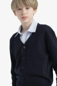 DeFacto V-Neck Buttoned School Knitwear Cardigan Boy - Image 5