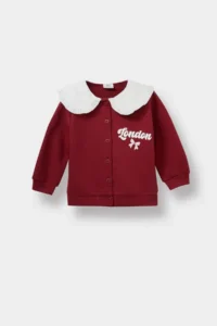 DeFacto Big Collar Printed Buttoned School Cardigan for Baby Girl - Image 2