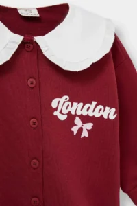 DeFacto Big Collar Printed Buttoned School Cardigan for Baby Girl - Image 3
