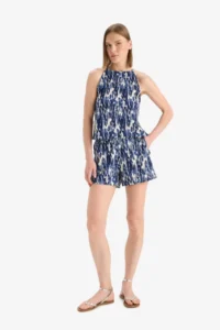 DeFacto Regular Fit Patterned Wrinkled Shorts with Pockets