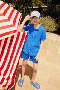 DeFacto Father's Day Polo Neck Linen Short Sleeve Shirt Boy - Image 2