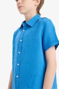 DeFacto Father's Day Polo Neck Linen Short Sleeve Shirt Boy - Image 6