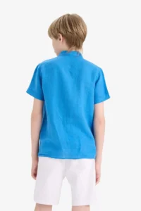 DeFacto Father's Day Polo Neck Linen Short Sleeve Shirt Boy - Image 7