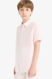 DeFacto Father's Day Polo Neck Linen Short Sleeve Shirt Boy
