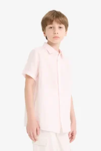 DeFacto Father's Day Polo Neck Linen Short Sleeve Shirt Boy - Image 3
