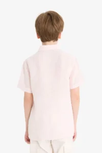 DeFacto Father's Day Polo Neck Linen Short Sleeve Shirt Boy - Image 6