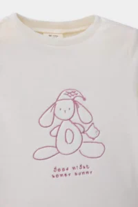 DeFacto Pajama Set Rabbit Printed Long Sleeve Velor Top Striped Long Bottom Baby Girl - Image 3