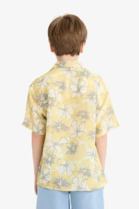DeFacto Oversize Wide Fit Polo Neck Patterned Viscose Short Sleeve Shirt Boy - Image 6