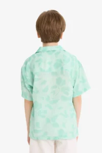 DeFacto Oversize Wide Fit Polo Neck Patterned Viscose Short Sleeve Shirt Boy - Image 7